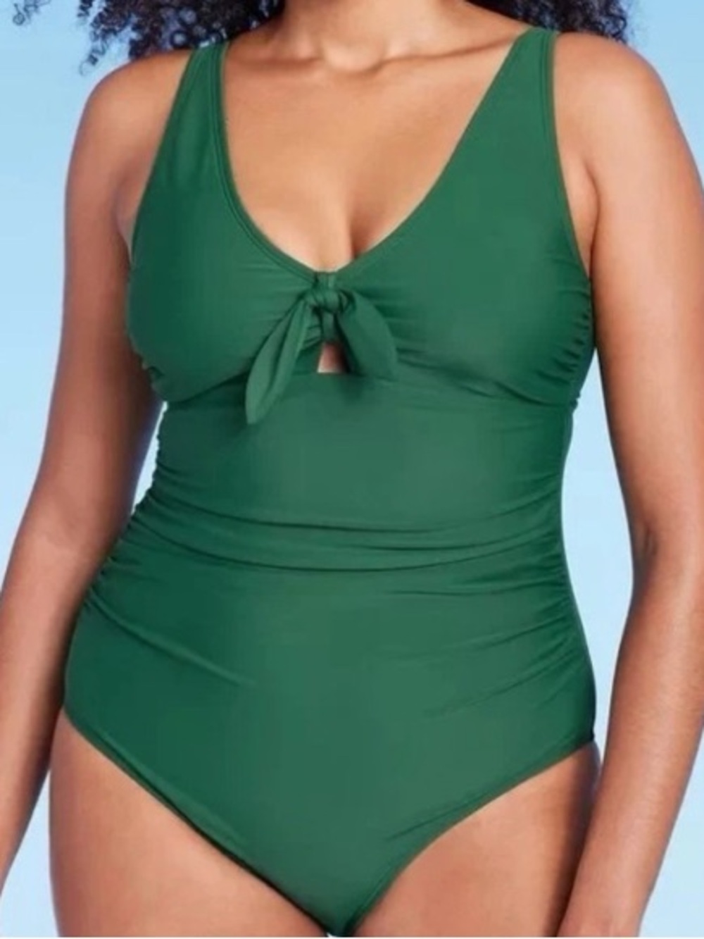 Kona Sol one piece full coverage green ruched tie front swimsuit women’s size 20